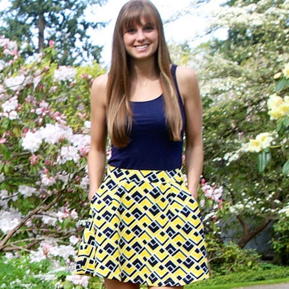 🔹️Anthropologie Joa LA Yellow & Black Geo Skater Skirt Medium